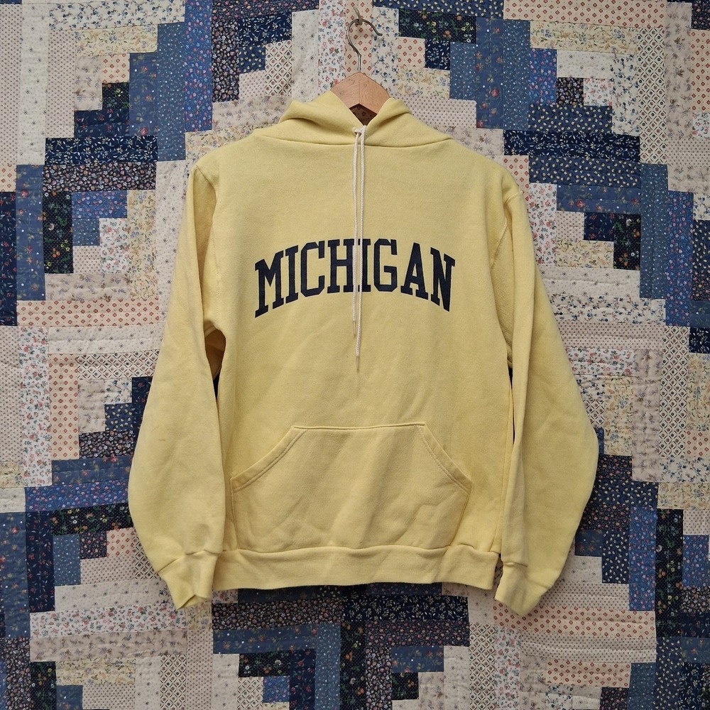 TRUE‎ Vintage 70s Russell Athletic Gold Tag Michigan Hoodie Sweatshirt Small USA